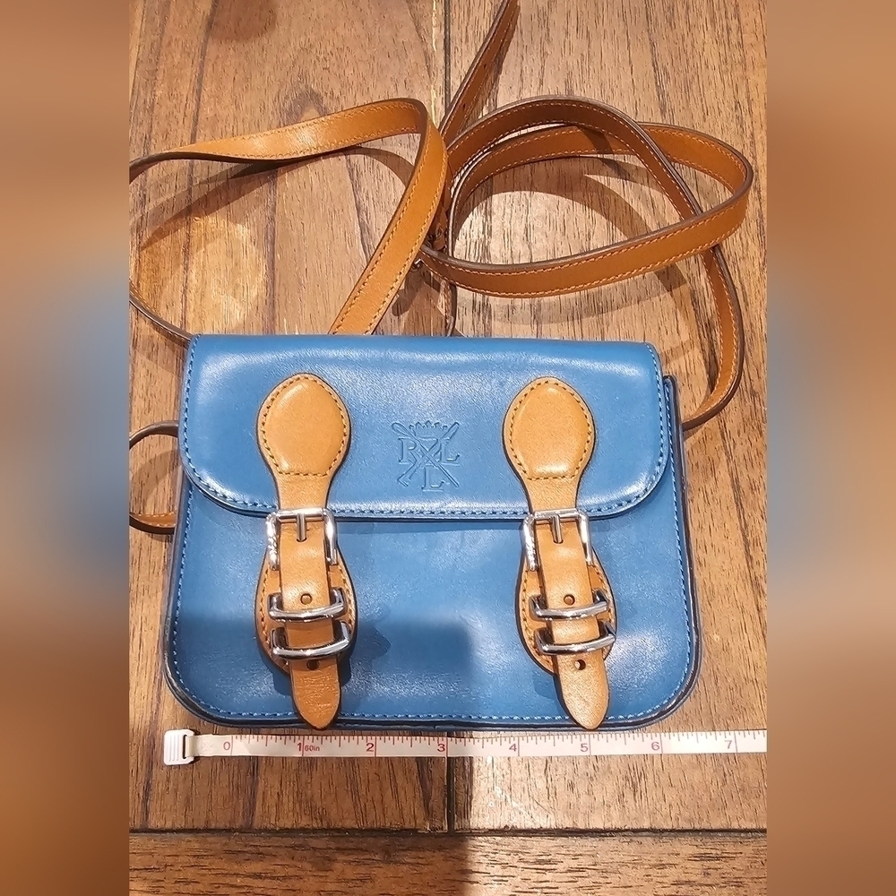 Ralph Lauren Blue Leather Mini Messenger Crossbody Bag - Picture 10 of 15